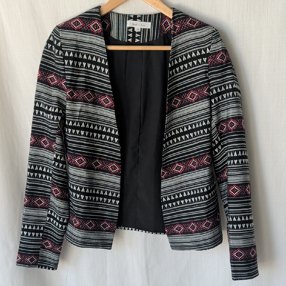 Aztec Black And White Blazer With Red Accents - image 1